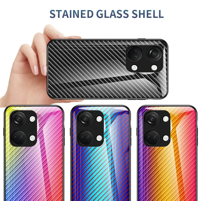 OnePlus Nord 3 CPH2491 Case Carbon Fiber Tempered Glass Hard Back Cover Case Silicone Bumper for OnePlus Nord 3 Nord3 5G CPH2491