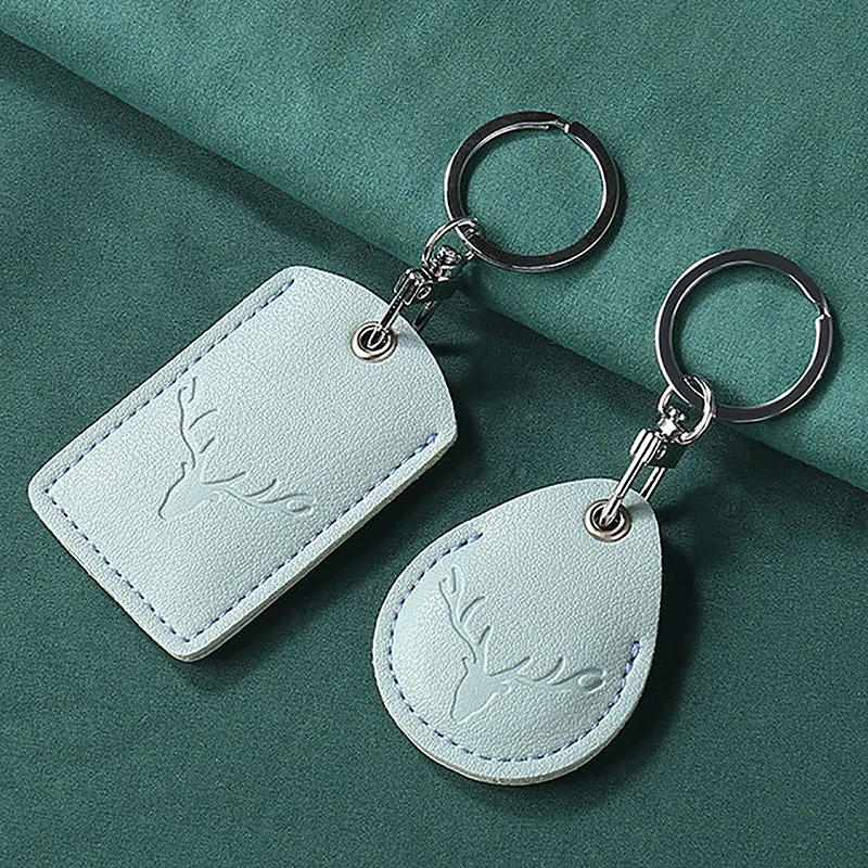 Leather Card Holder Keychain Key Ring Door Lock Access Tags ID Card Case Keychain Access Card Bag Key Tag Ring