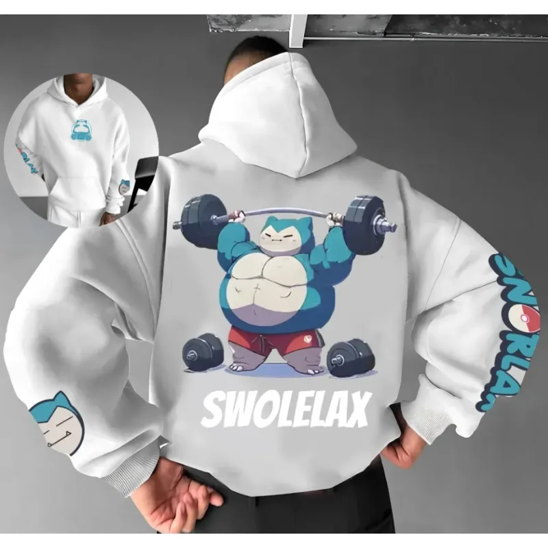 Pokemon Anime Print Hooded 2025 Autumn and Winter Men's Fitness Sports Cartoon Hand-drawn Elements Daily Wear Trend Jumper