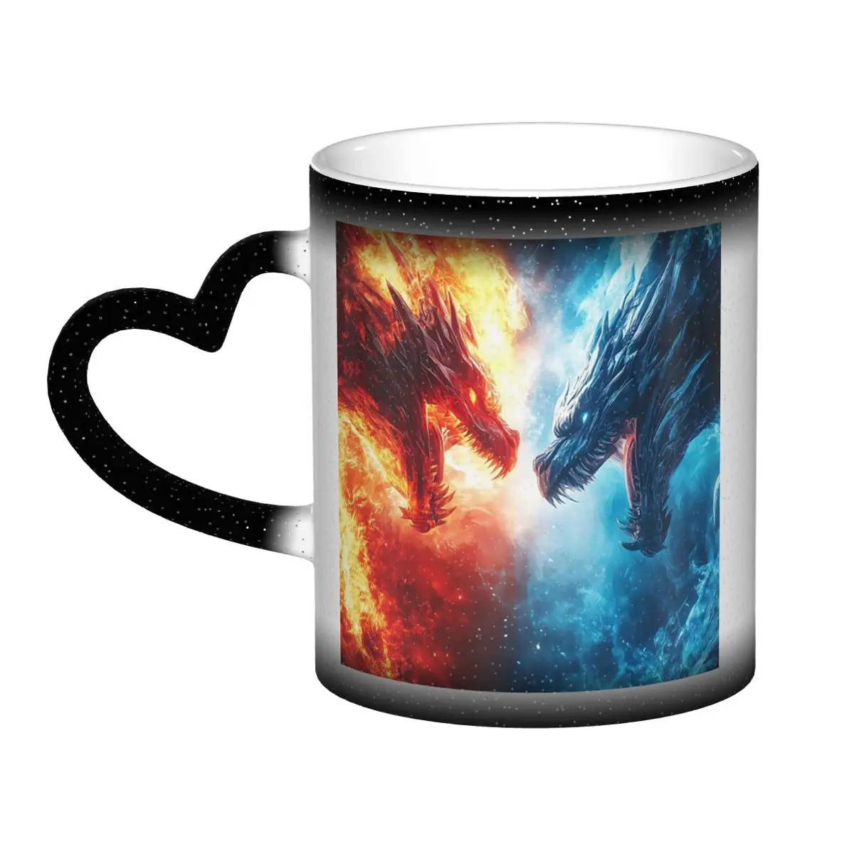 Cartoon Fire And Ice Dragon Print Mug Funny Ceramic Coffee Cups Tea Mugs Milk Cup Drinkware Gifts for Woman Man