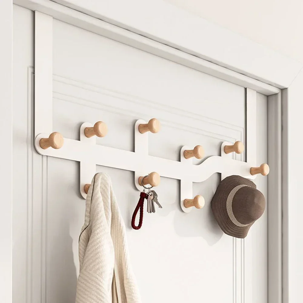 Bathroom Organizer Rack Over The Door Home Cloth Coat Hat Hanger Bathroom Kitchen Accessories Holder Door Hang Simple Wood Hooks