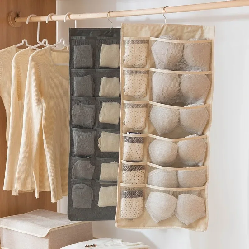 Underwear Bra Storage Bag Foldable Home Organizer Wardrobe Double-sided Clear Hanging Bag Tie Scarf Socks Storage Organizer