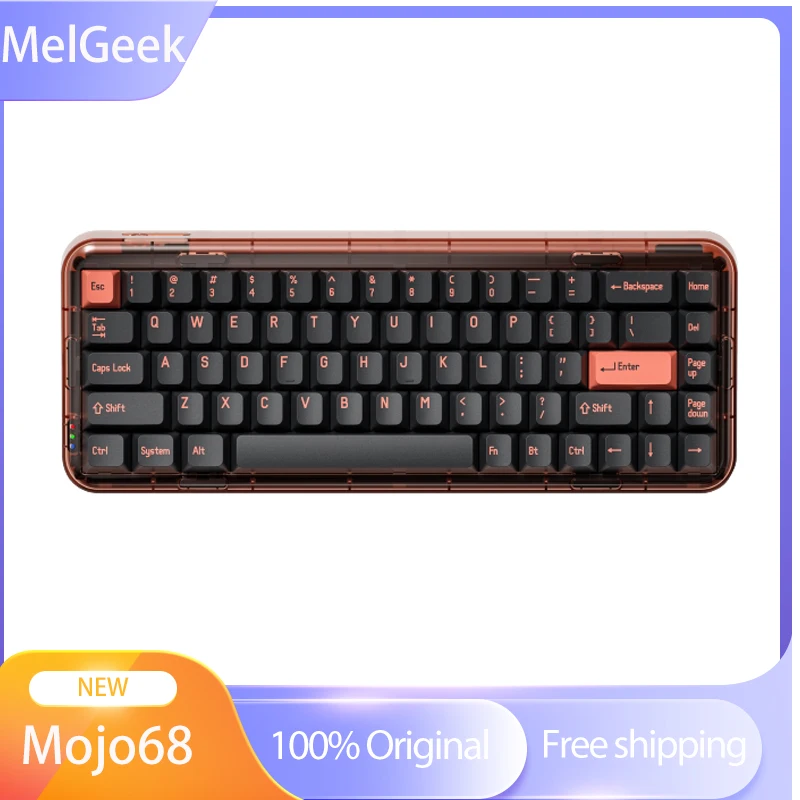 MelGeek Mojo68 Black Pigeon Customized Wireless Mechanical Keyboard Transparent Hot Swap RGB Lights for Girls Gift