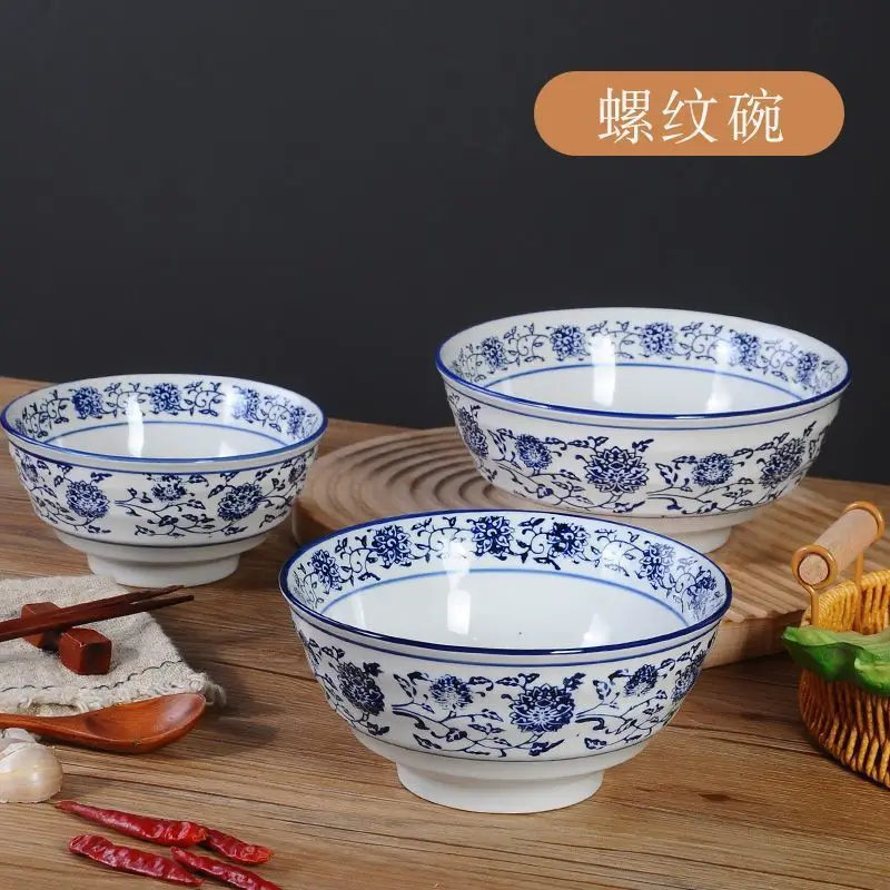 Chinese Characteristic Blue and White Porcelain Noodle Bowl Commercial Restaurant Large Bowl of Fried Noodles
