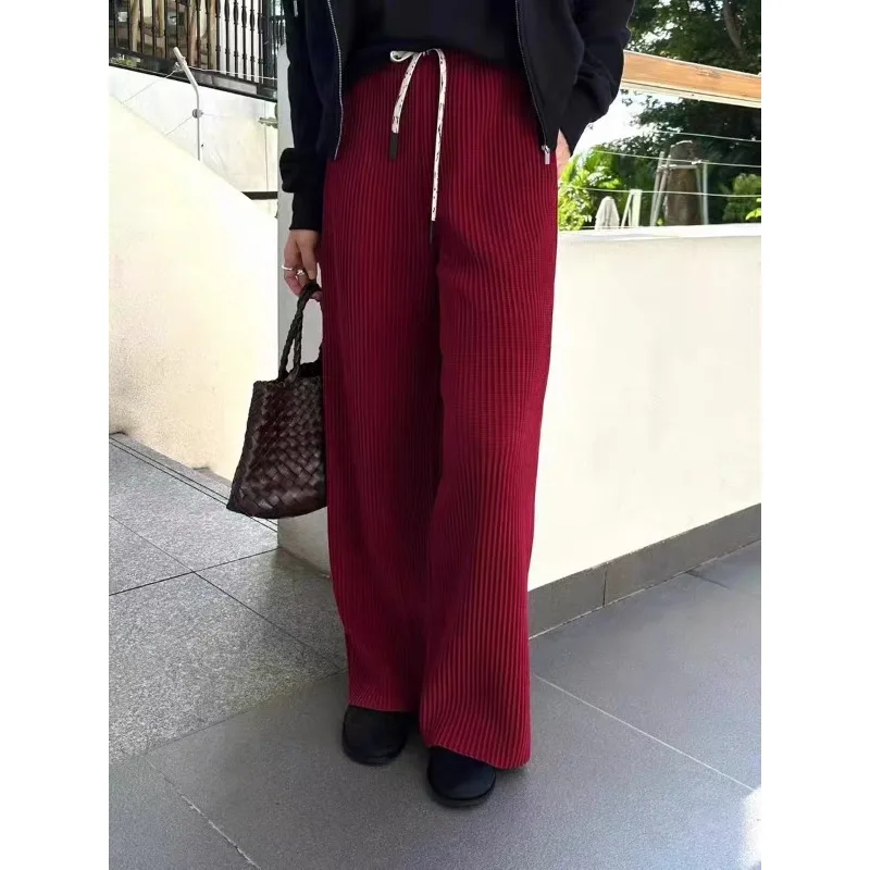 SMVP Autumn Winter Women Pleated Pants Striped Velvet Technology Fabric Solid Color Classic Japanese Design Female Casual Pants