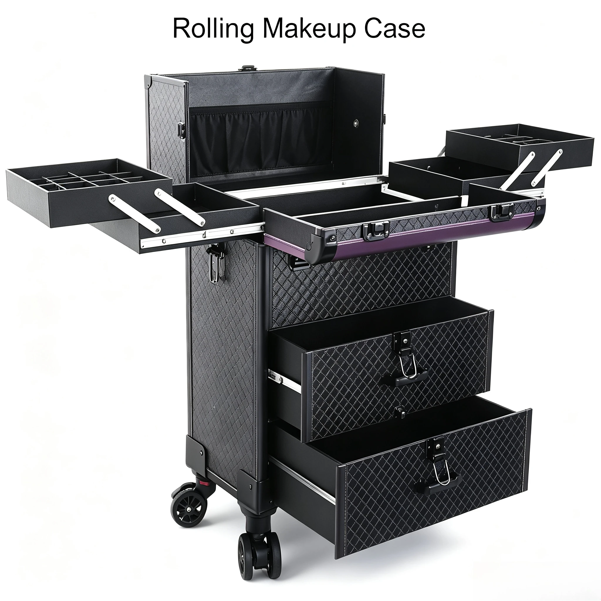 Large Multi-Layer Lockable Tie Rod Cosmetic Case,Portable Storage Box for Makeup Artist Nail Art & Embroidery Professional Tools