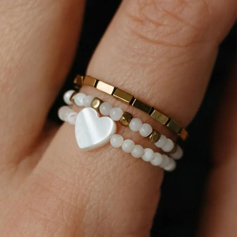 Stretch Beaded Rings, Beaded Elastic Ring, Stackable Rings, Gemstone Beaded Ring - view 6