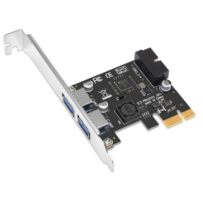 Adaptateur USB 3.0 PCI Express 6 000 cartes PCI e vers 2 ports USB 3 + en-tête 19 broches, puce NEC pour PC