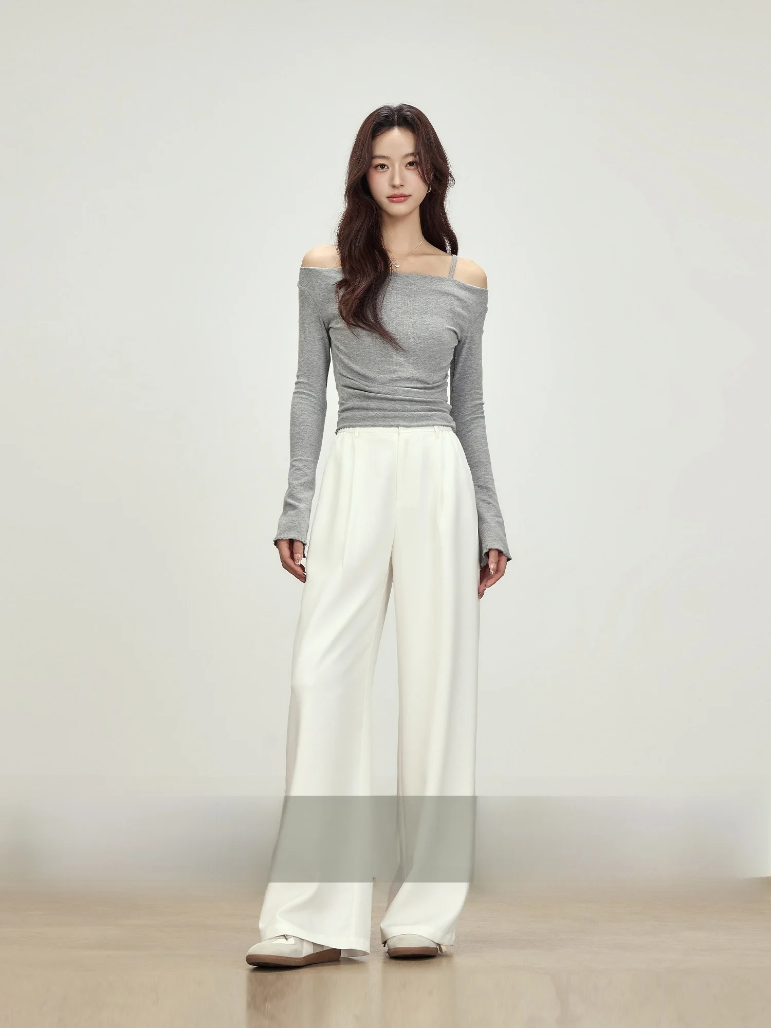 

High Waist Drapey Wide Leg Linen Casual Pants Women's White Loose Lazy Sle Spring Faion Straight Leg Pants Casual Sle