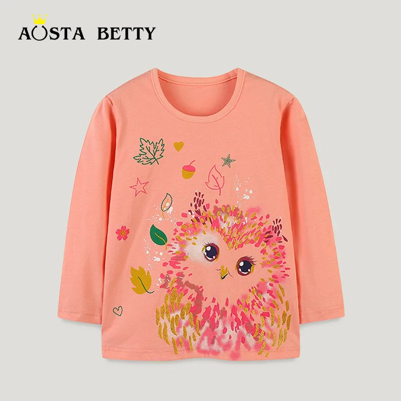 

Girls' New Autumn Long Sleeve T-shirt Children's Cotton Base Shirt Baby Girl Cute Printed Round Neck Pullover Top