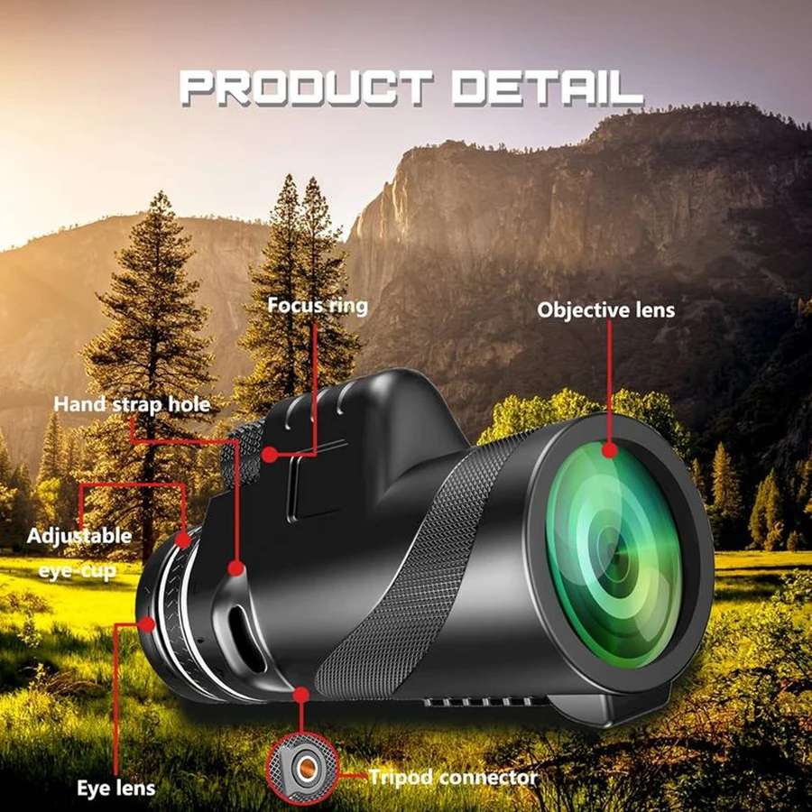 Monocular Telescope Spyglass HD 10×42 Rugged Multipurpose Portable BAK4 Prism IPX4 Waterproof For Camping Hiking Telescope