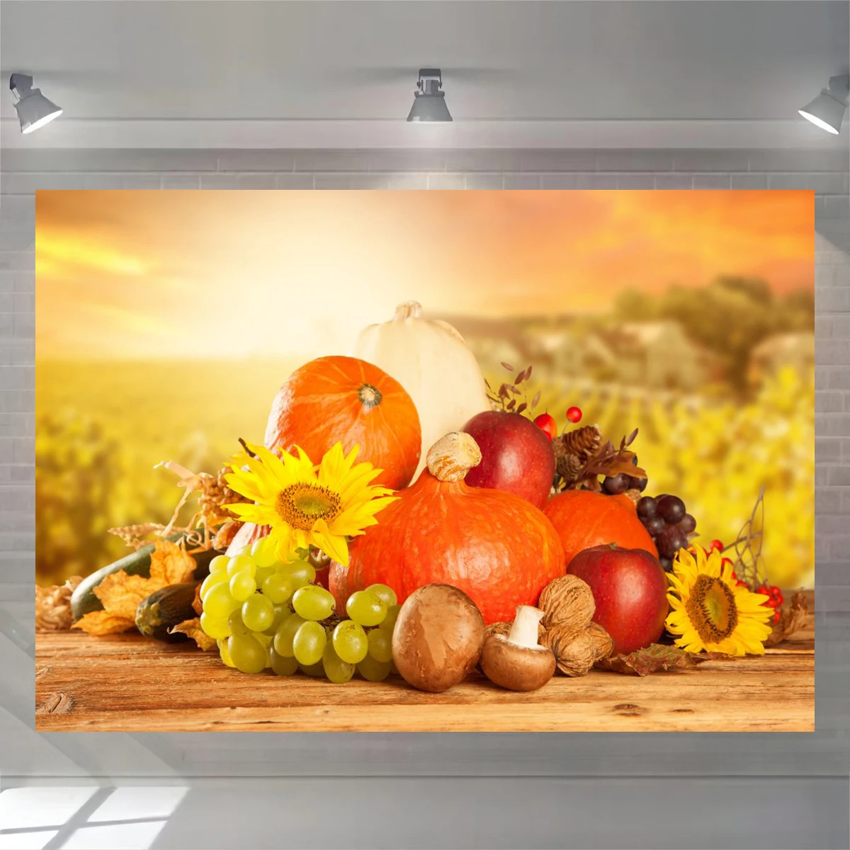 Thanksgiving Theme Backdrop Pumpkin Sunflower Photography Autumn Harvest Background Kids Photo Shoot Banner Festival Decorations