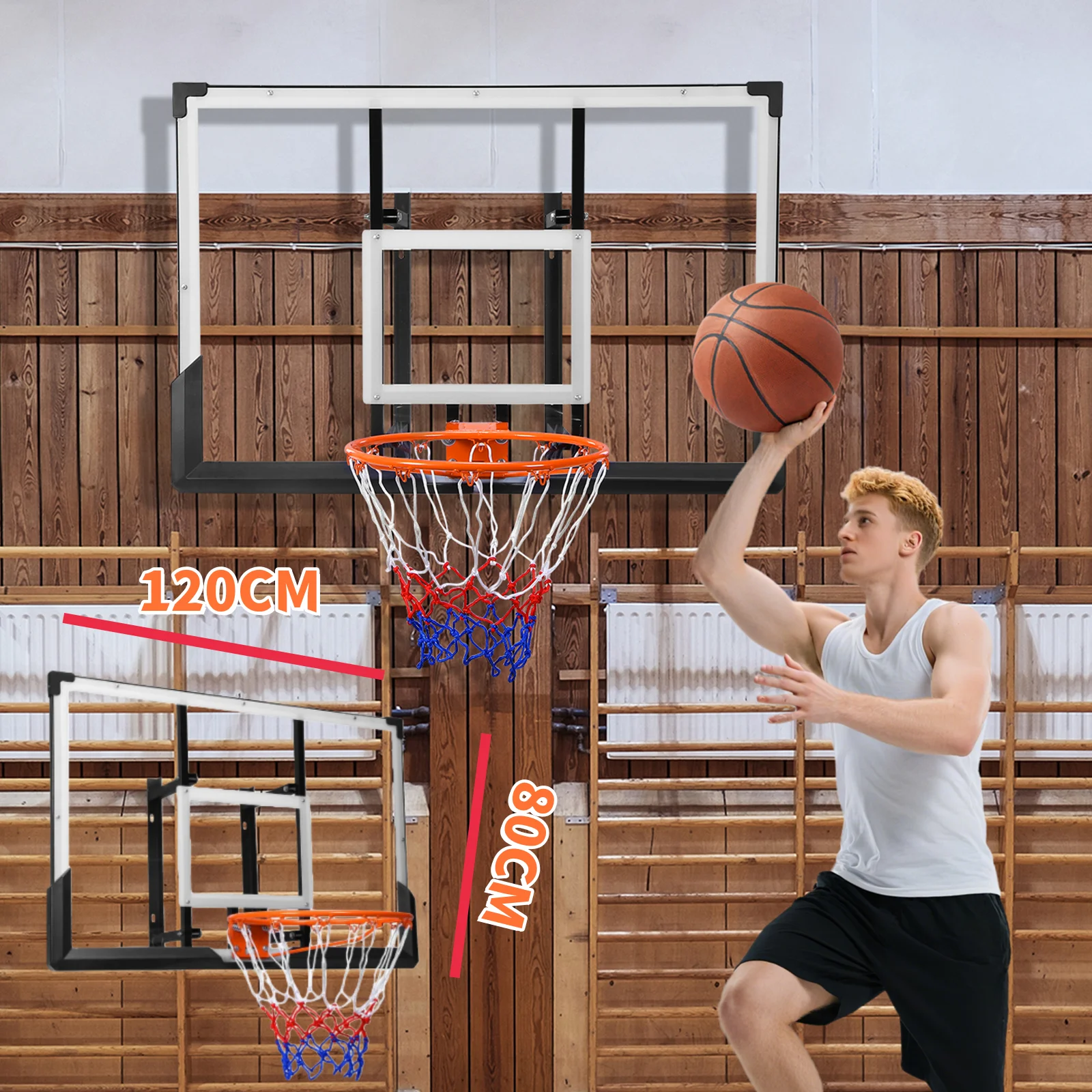 Wall Mounted Basketball Hoop for Kids Adults Indoor Outdoor 47-Inch Basketball Hoop  for Door Wall Mounted and Room Shooting Bal