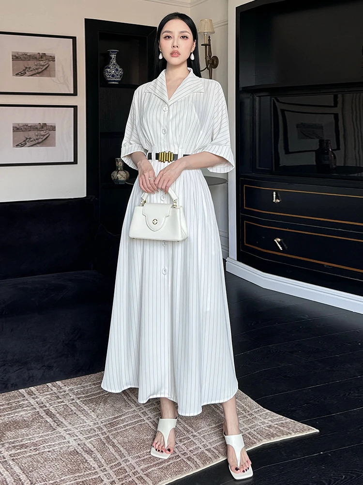 

Повседневное летнее макси-платье в полоску с V-образным вырезом, широким подолом, утягивающее, из материала, не содержащего спандекса, длина до колен, другие материалы