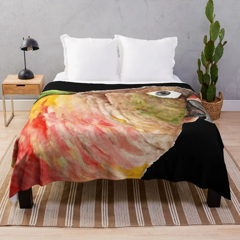 Copie de Green-cheeked Conure - Watercolor Art Red Yellow Green Throw Blanket Blankets For Sofas Beach Blankets