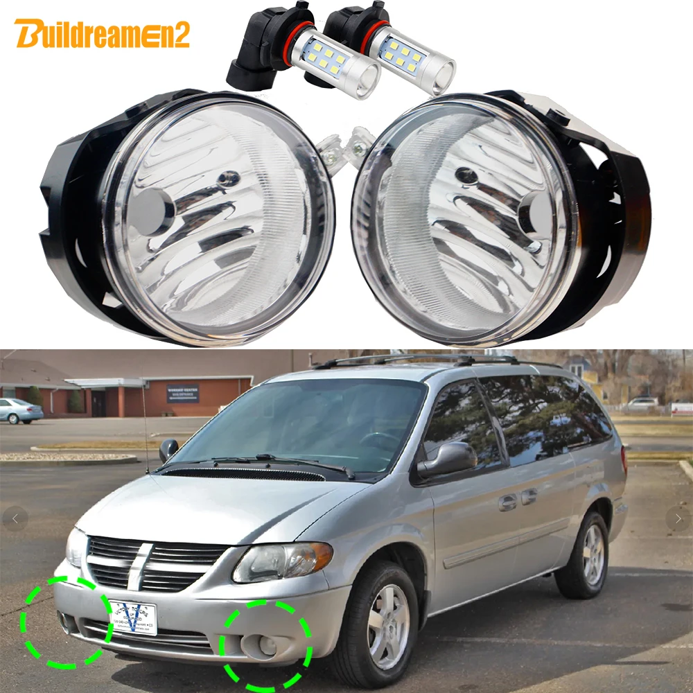 1 Pair Car Front Bumper Fog Light Assembly Lampshade + 21W LED Lamp H10 For Dodge Grand Caravan 2005 2006 2007 2008 2009