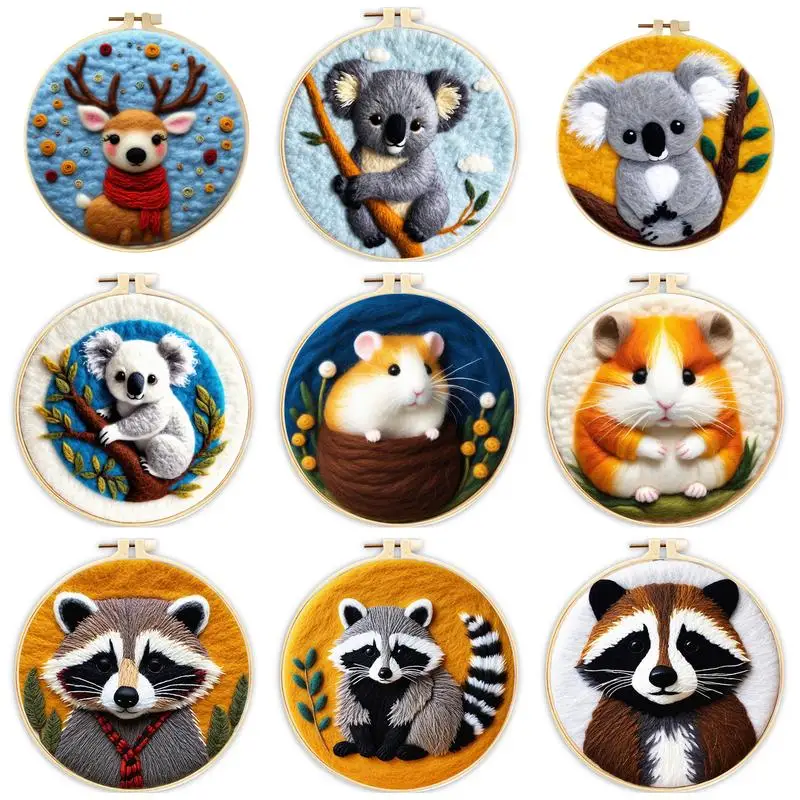 

RUOPOTY 20x20cm Koala Pattern Diy Wool Felting Painting Embroidery Frame Animal Needle Felting Diy Craft Package Adult Craft