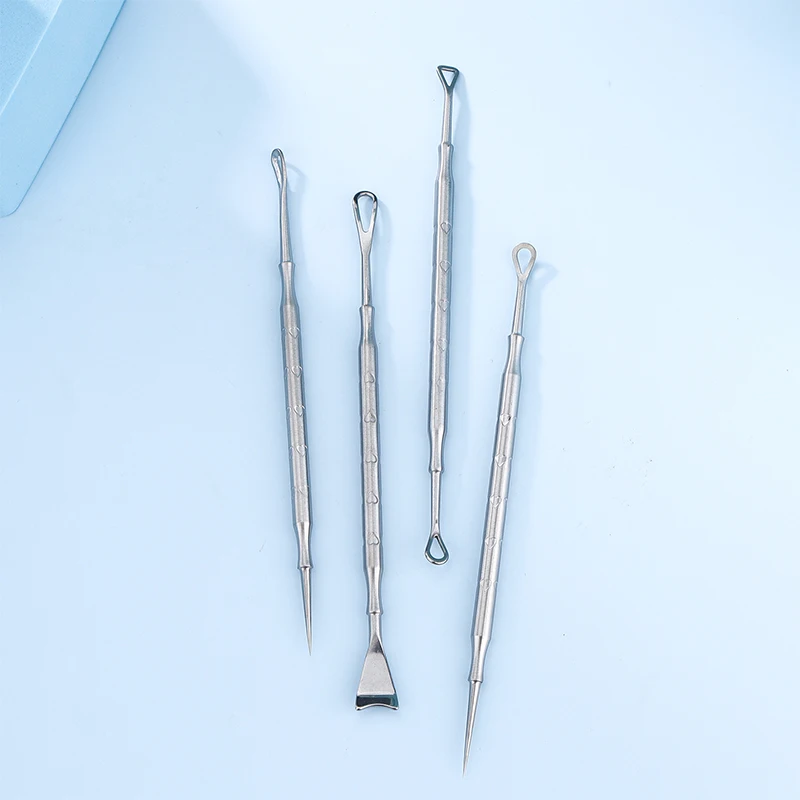 Aiguille d'acné en acier inoxydable, pour éliminer les points noirs et presser les boutons, dissolvant de points noirs, outil Popper, soins de la peau, 1/4 pièces