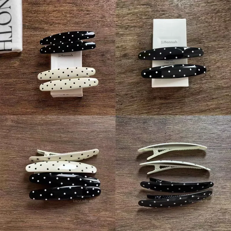 2026 Fashion Polka Dot Cherry Duck Bill Hair Clips for Women Gentle Alloy Side Hairpins Delicate Edge Broken Hair Clip