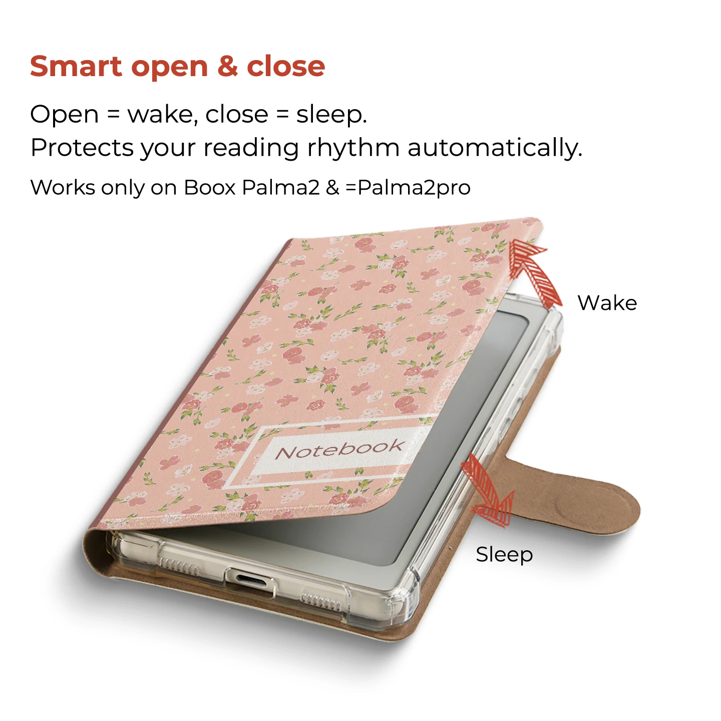 twosheep für Boox Palma2pro Palma2 Bigme Hibreak Pro Color Abnehmbare magnetische Schutzhülle mit Stylus-Slot, niedliches Blumenmuster – Detail 7