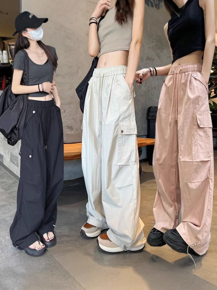 Quick-Dry Women's Cargo Pants Trousers with Cuffs Multiple Pockets for Hiking And Climbing Wide Leg Sports Pants