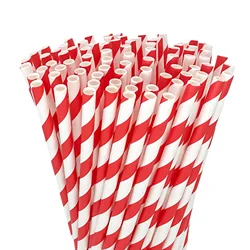 100pcs disposable paper straw red&white striped non-soggy for drinks cocktail bubble tea Christmas party supplies bulk 6mm