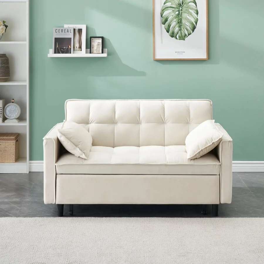 

Modern velvet sofa sofa pullout bed small love seat casual sofa with back with pillow pockets living room furniture 3 in 1 conv