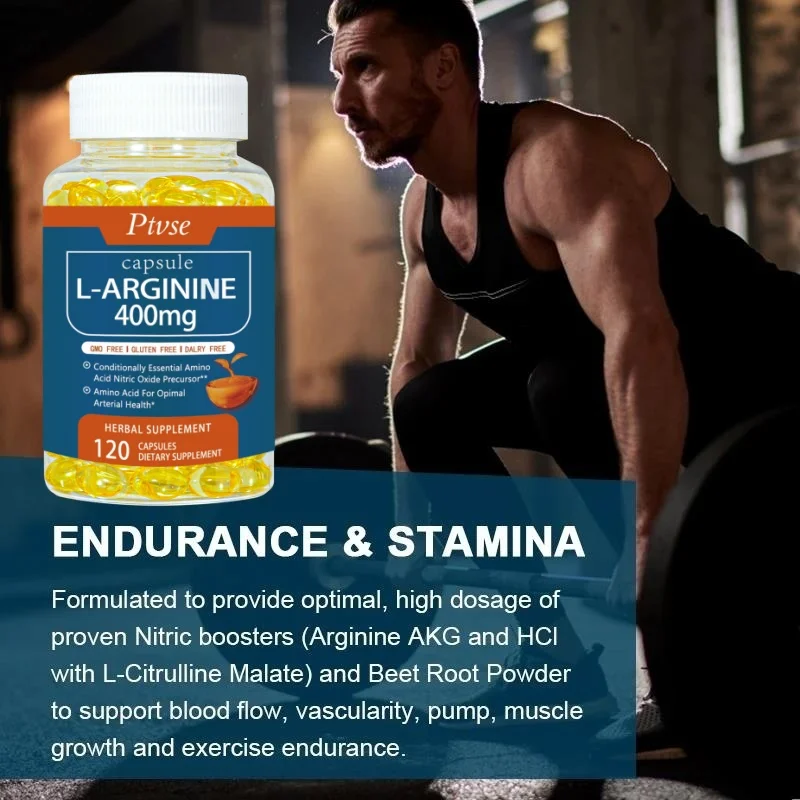 L-Arginine Capsules for Exercise Endurance Performance and Muscle Growth Improve Male Function for Man