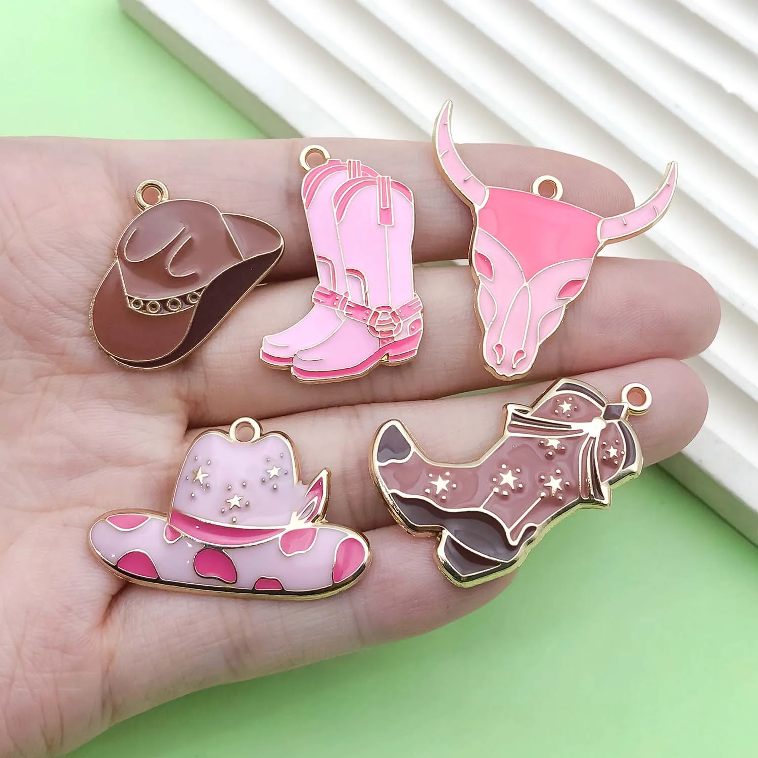 10/20pcs Enamel Western Cowboy Charms Alloy Boots, Hat, Bull Head Pendant for DIY Bracelet Necklace Jewelry Making Accessories