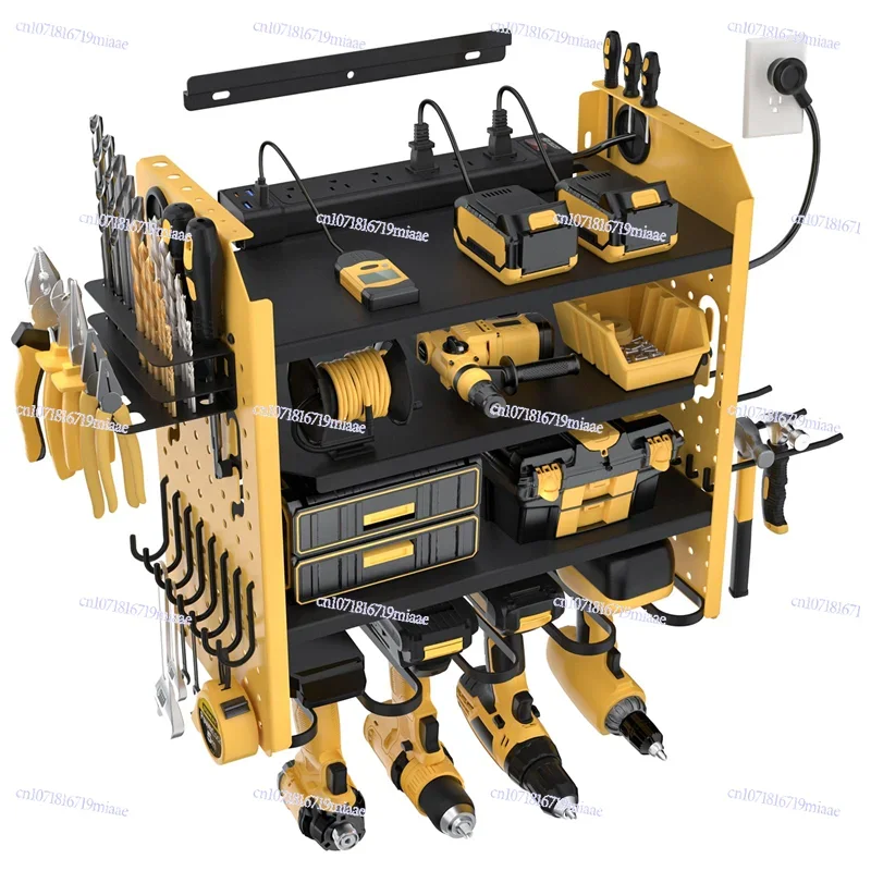 4-Tier Metal Wall Mount Shelf Organizer for Power Tools and Storage Cabinets