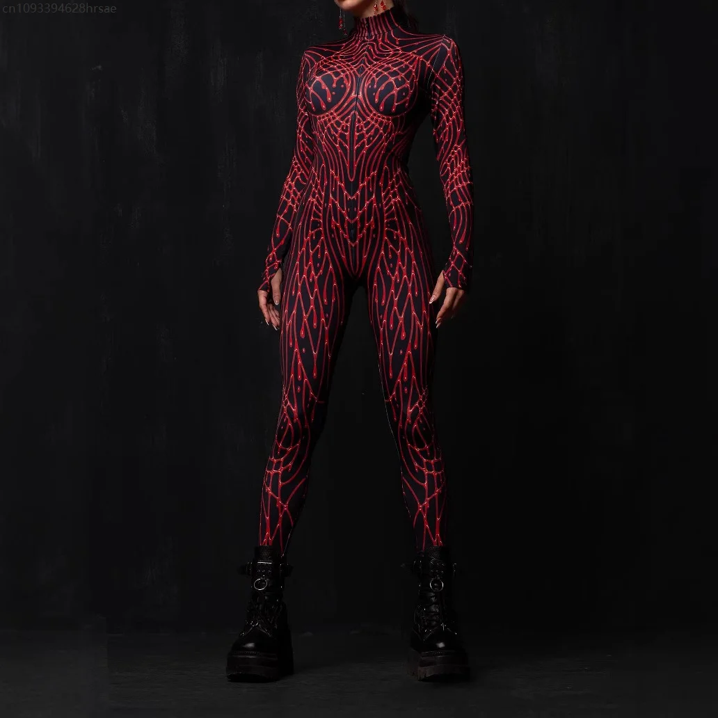 ハロウィンコスプレタイツジャンプスーツ3Dプリント長袖女性ボディスーツカーニバルパーティーステージ衣装キャットスーツ2025