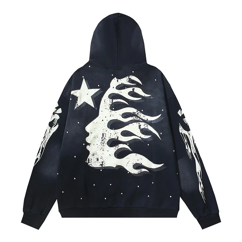 Hellstar Washed Distressed French Terry High Street Hoodie Sweatshirt Jacket Unisex Streetwear Vintage Outerwear