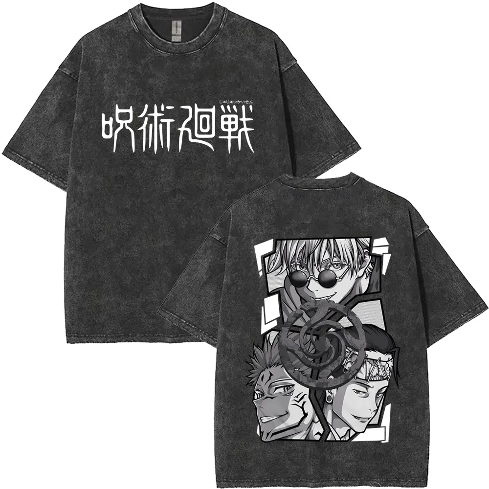 

Anime Jujutsu Kaisen Washed Vintage T-shirt Gojo Satoru T-shirts Geto Suguru T Shirt Ryomen Sukuna Tshirt Men Casual Cotton Tees