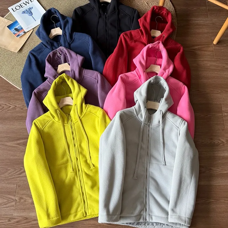 Unisex Thickened Double-Sided Fleece Hooded Jacket - Warm Zip-Up Outdoor Coat for Fall & Winter Hiking and Camping
