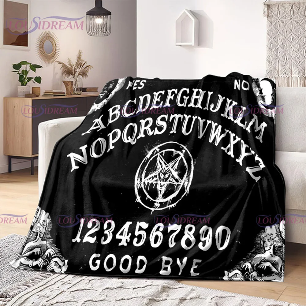 Ouija Board Witchcraft Blanket with Hands Satan Occultism Flannel Blanket Sun Moon Supplies for Altar Gothic Blankets Decor Gift