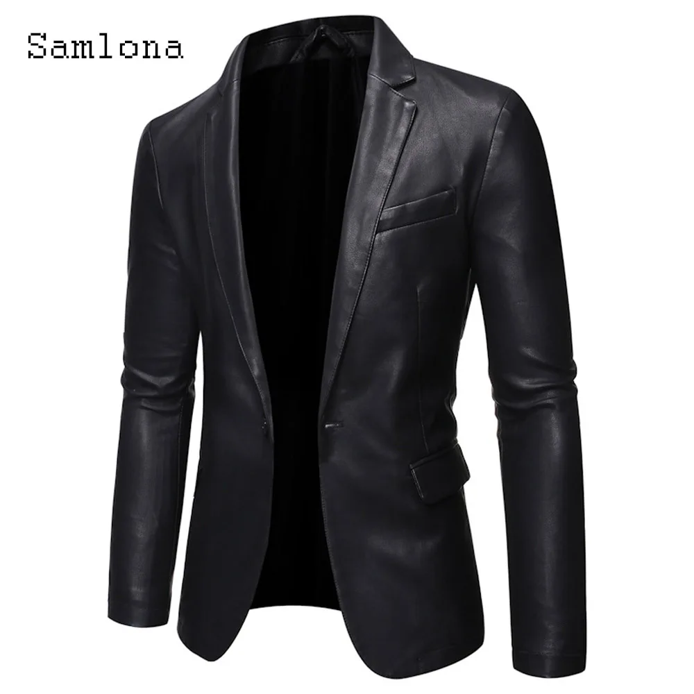 2024 Men's Pu Leather Jackets Single Button Tops Outerwear Black Soft Faux Leather Motorcycle Jacket Men Vintage Basic Coats New