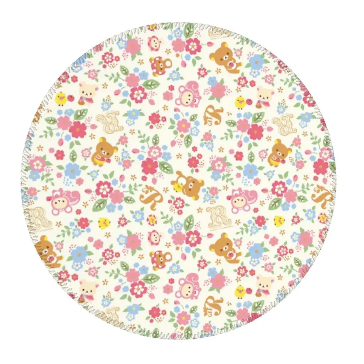 Cute Rilakkuma Flower Pattern Round Mouse Pad Computer Keyboard Mouse Mat Gamer Laptop Desk Mat Office Table Mats