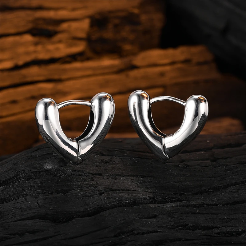 

925 Sterling Silver V-Shaped Ear Buckle Heart Hoop Earrings For Women Girls Simple Luxury Smooth Texture Jewelry Accessories