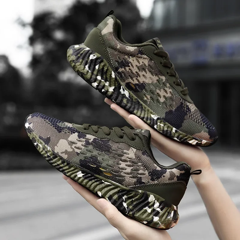 Big Size 45 Men Casual Shoes Light Breathable Mesh Shoes Men Sneakers Lace-Up Camouflage green Outdoor Walking Mans Footwear