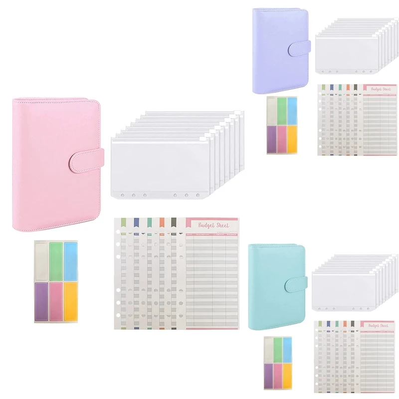 A6 Binder Cash Envelopes For Budgeting, PU Leather 6-Ring Budget Binder With Zipper Envelopes, Budget Sheets