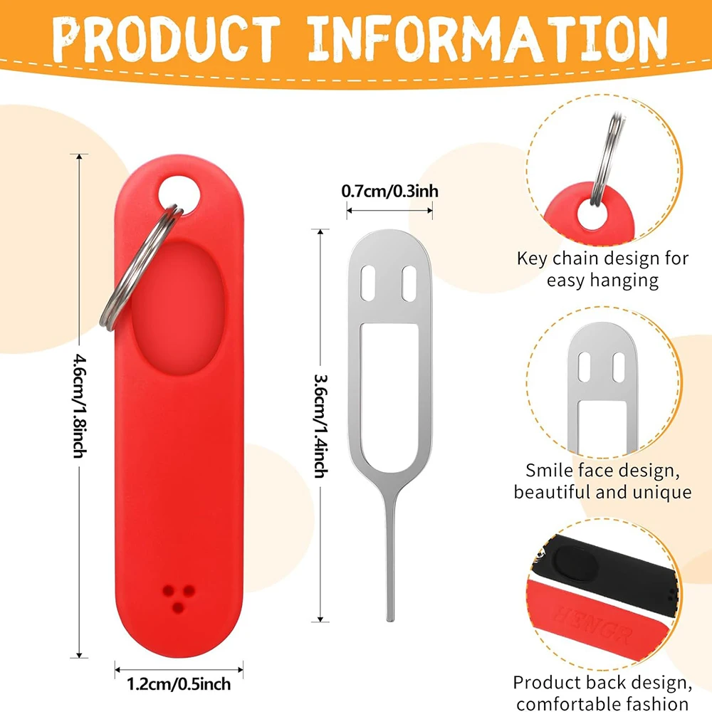 5/3/1Pack Sim Card Removal Tool with Silicone Protective Case Anti-Lost Card Eject Pin Needle Tray Opener Keyring for Smartphone