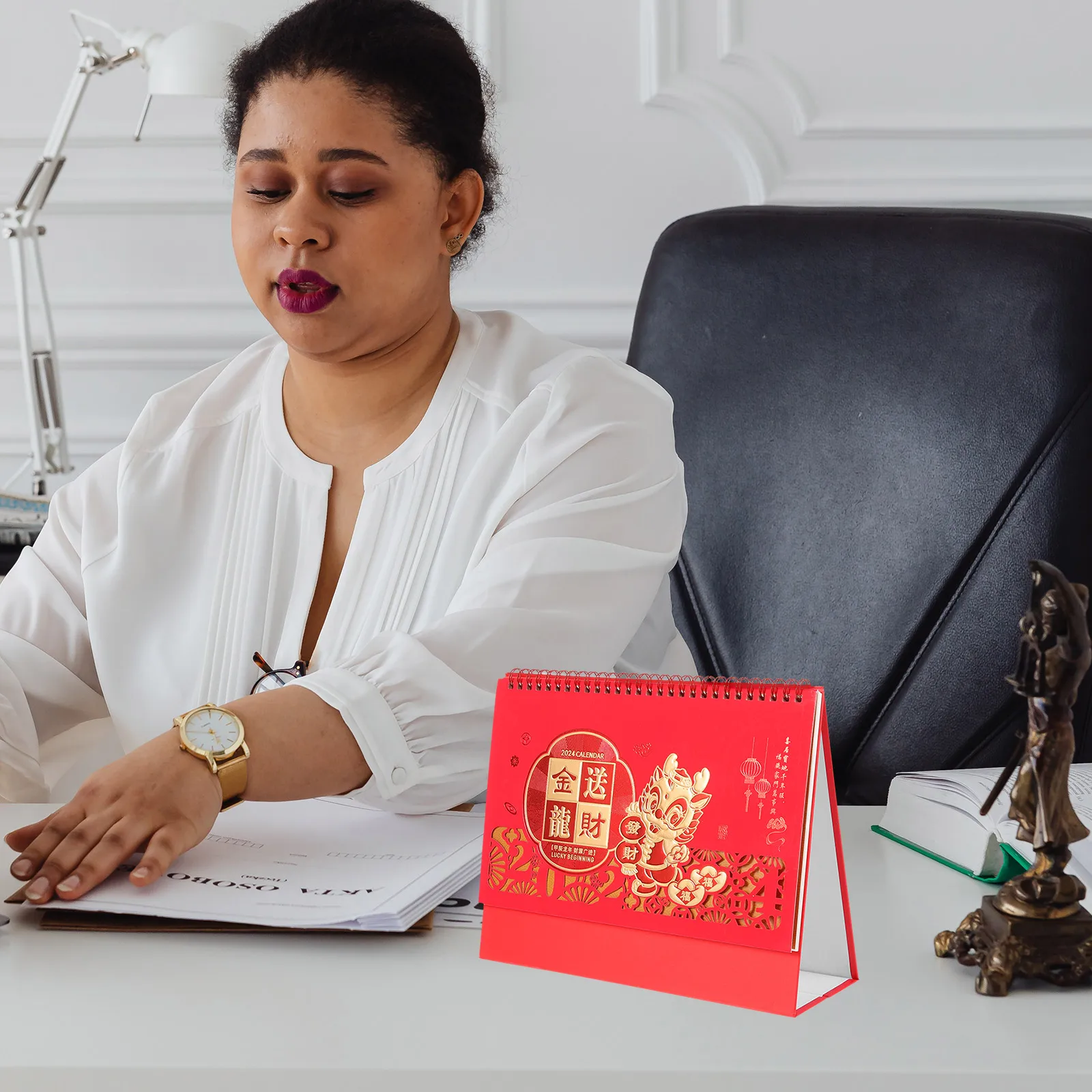 

2024 Custom Design Red Frame Elevated Desk 2024 St Chinese Desk Calendar Style Calendar Personalized Gifts