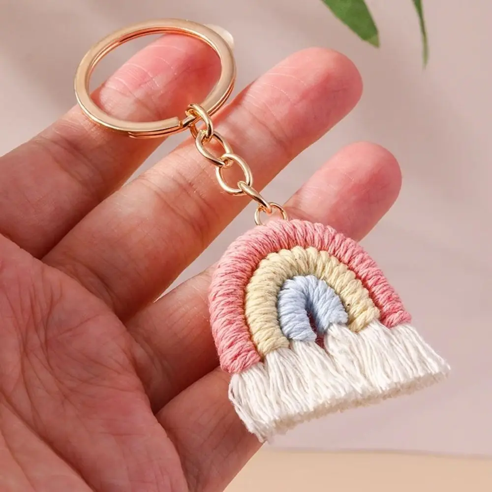 Tassels Pendant Three Color Rainbow Key Chain Fashion Pretty Handmade Woven Key Ring Cute Sweet Knitted Rainbow Keychain Gifts