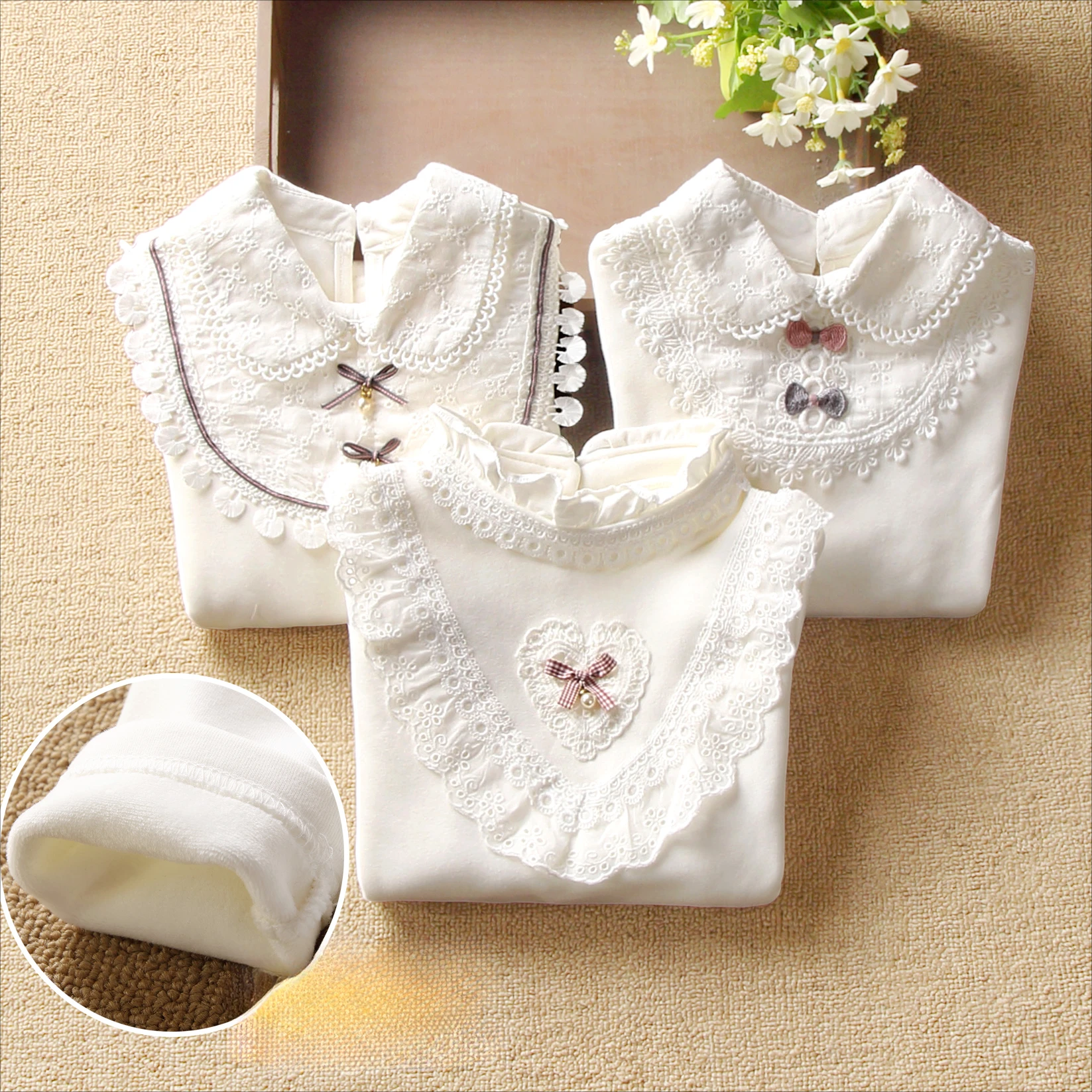 

Winter new girls' bottoming shirt warm 2-13 T white velvet pure cotton foreign style inner long-sleeved t-shirt girls clothes