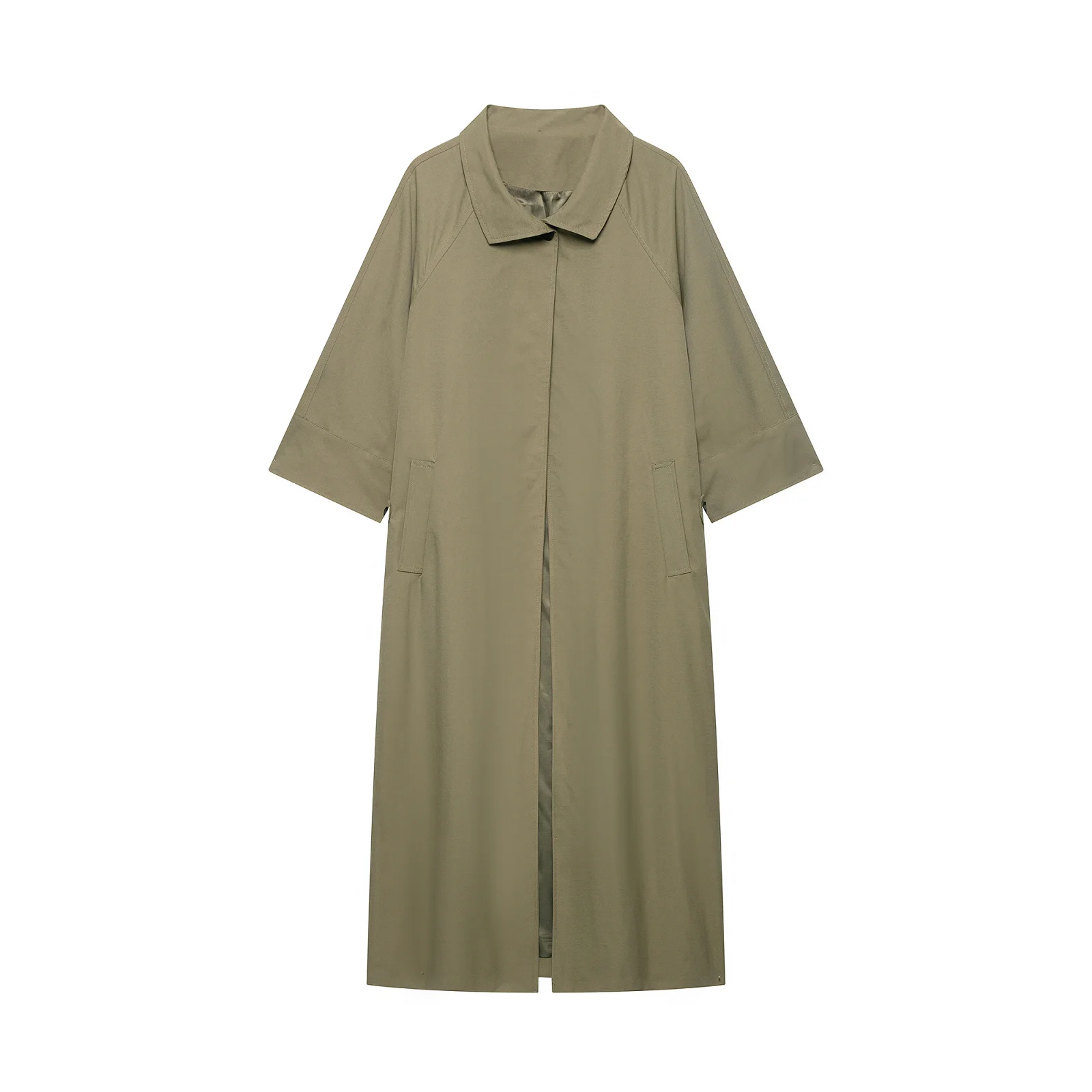 Nine Zar Women's Long Casual Loose Coat with Slit Stand Collar Jacket Open Split Full Length Windbreaker Outerwear