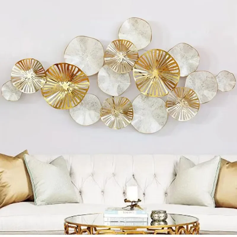 Gold Round Shape 3D Iron Home Decoration Piece Metal Luxury Wall Art Hanging Hang