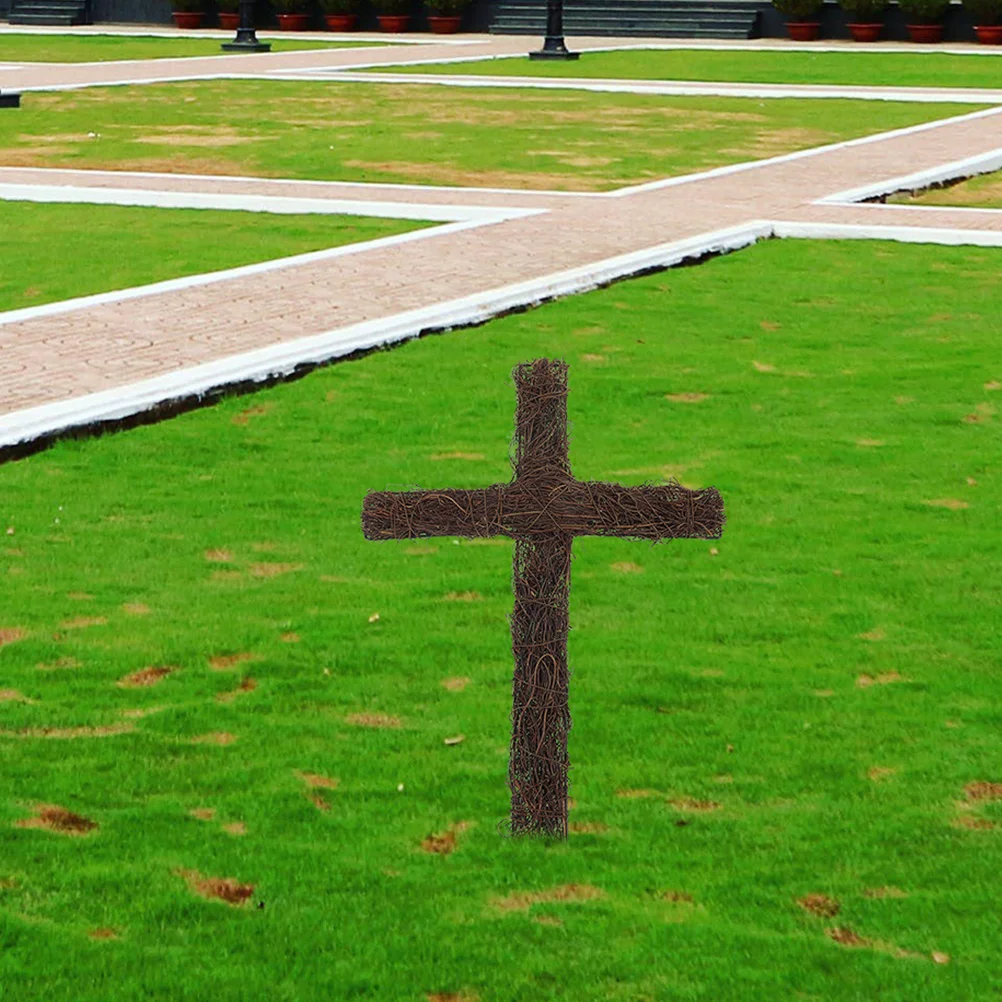 

2Pcs Woven Rattan Cross Easter DIY Garden Decoration Festive Design Easy Install Rattan Cross DIY Garden Decoration