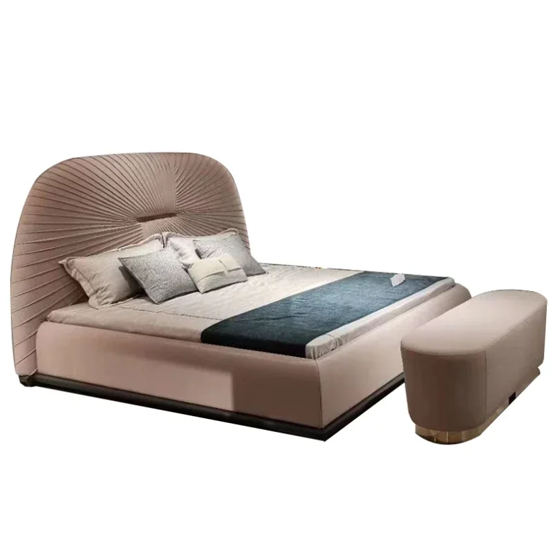 New Faux Leather Bedroom Big Bed 200 × 220 Girl Dirty Pink Fabric Soft Bed