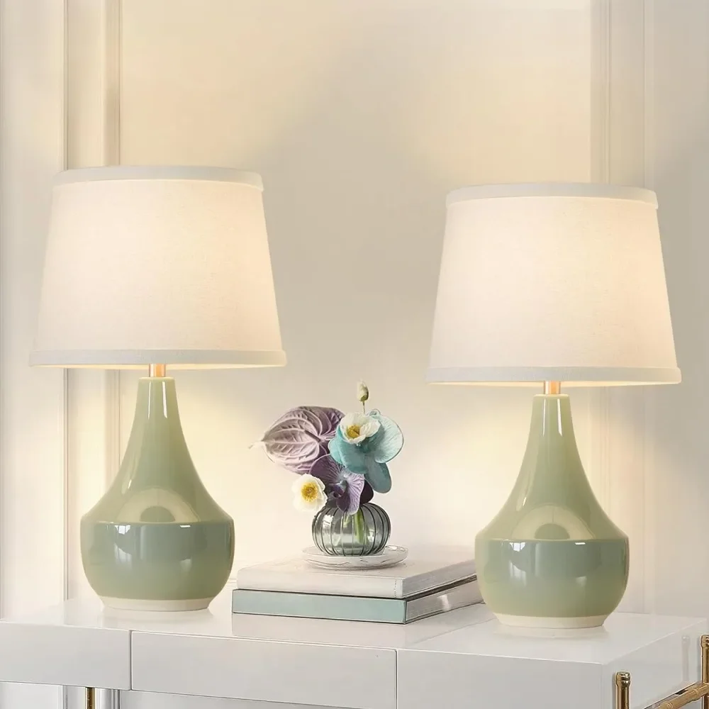 

Table lamp set 2, 18.63 "ceramic bedside lamp, living room and bedroom rocker arm, green LED bulbGM