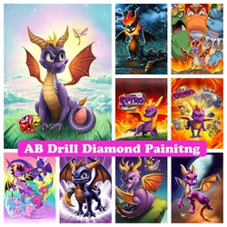 AB Diamond Painting Spyro Cartoon Dinosaur Rhinestone Haft Gra Cross Stitch Full Drill Mosaic Home Decor Prezent dla dzieci